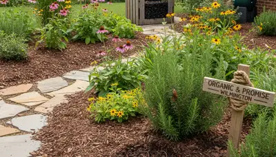 Organic landscape beds with natural mulch and native plants in Wilmington, NC chemical-free yard design