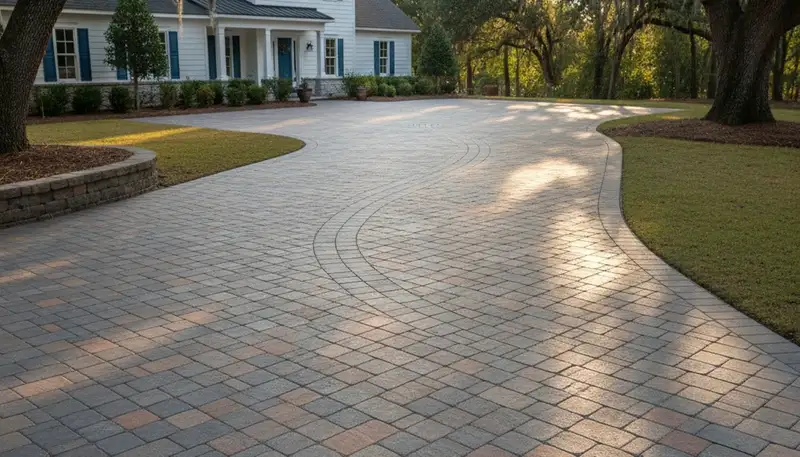 Interlocking paver driveway installation by Chop Chop Landscaping in Wilmington, NC showcasing expert design