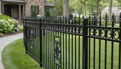 Black ornamental metal fence installation by Chop Chop Landscaping in Wilmington, NC