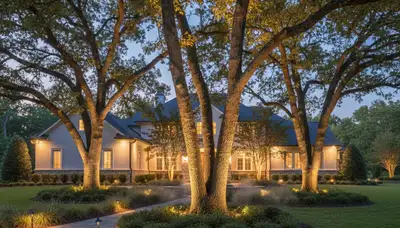 Dramatic tree uplighting design showcasing professional landscape lighting in Wilmington, NC