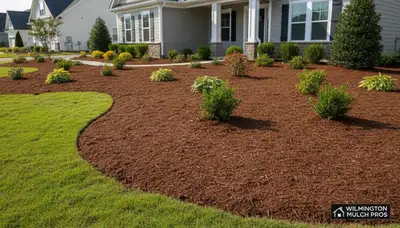 Freshly spread mulch beds in Wilmington NC with clean edges and even coverage by Chop Chop Landscaping