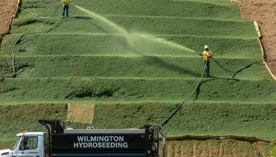 Professional hillside hydroseeding erosion control in Wilmington, NC by Chop Chop Landscaping