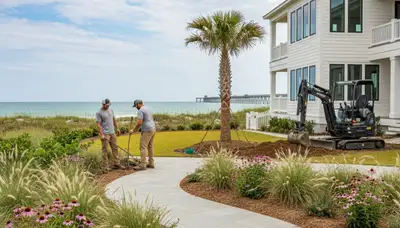 Landscaping crew serving Wilmington, NC with professional yard maintenance and outdoor property care