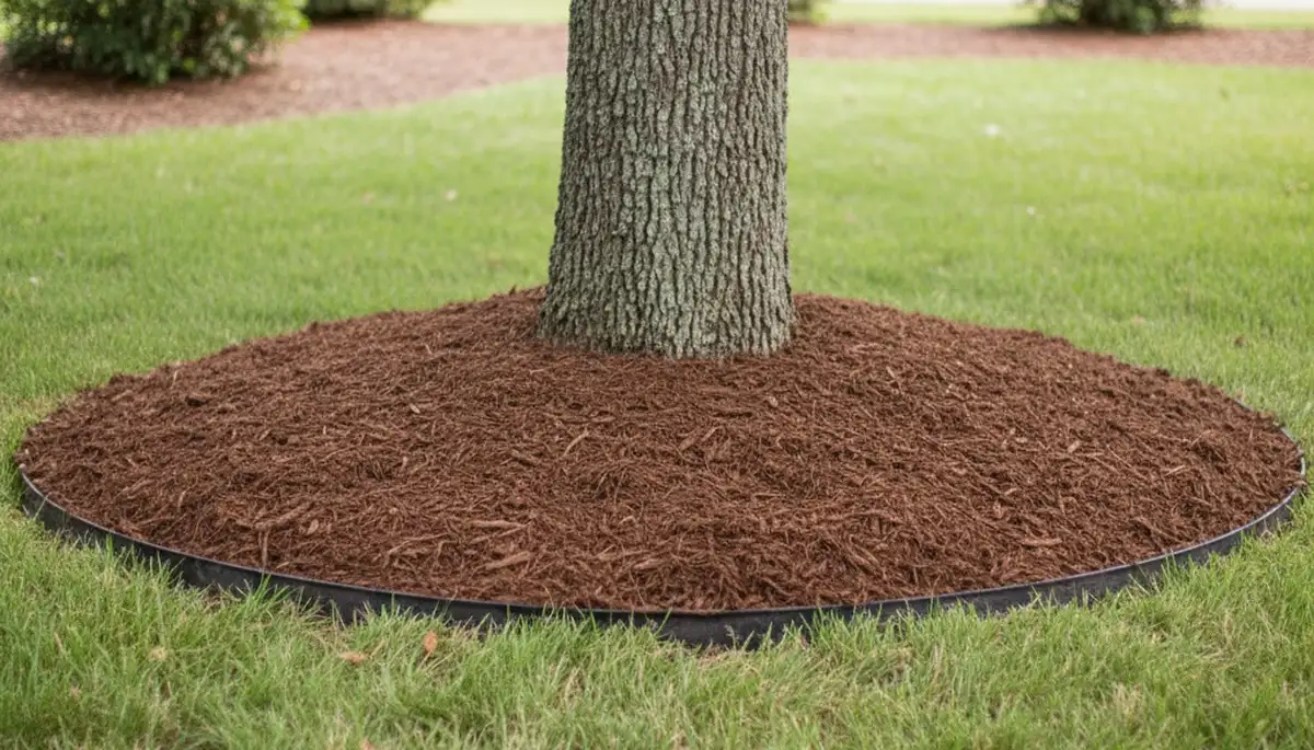 Professional circular mulch ring around tree base in Wilmington, NC by Chop Chop Landscaping