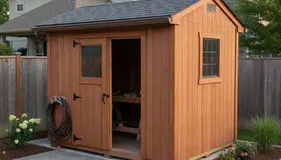 New backyard shed installation with custom landscaping in Wilmington, NC by Chop Chop Landscaping