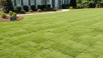 Freshly installed green sod lawn showing instant yard transformation in Wilmington, NC landscaping project