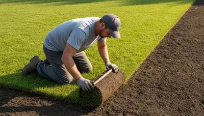 Professional landscaper installing fresh sod rolls in Wilmington NC yard for lush, even lawn results
